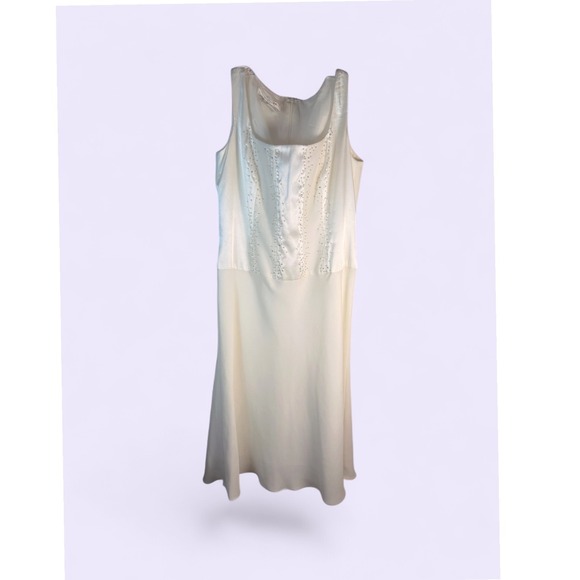 Evan Picone Dresses & Skirts - Evan-Picone Dress Women 6 Ivory Satin Beaded Sequin Square Neck Midi Cocktail